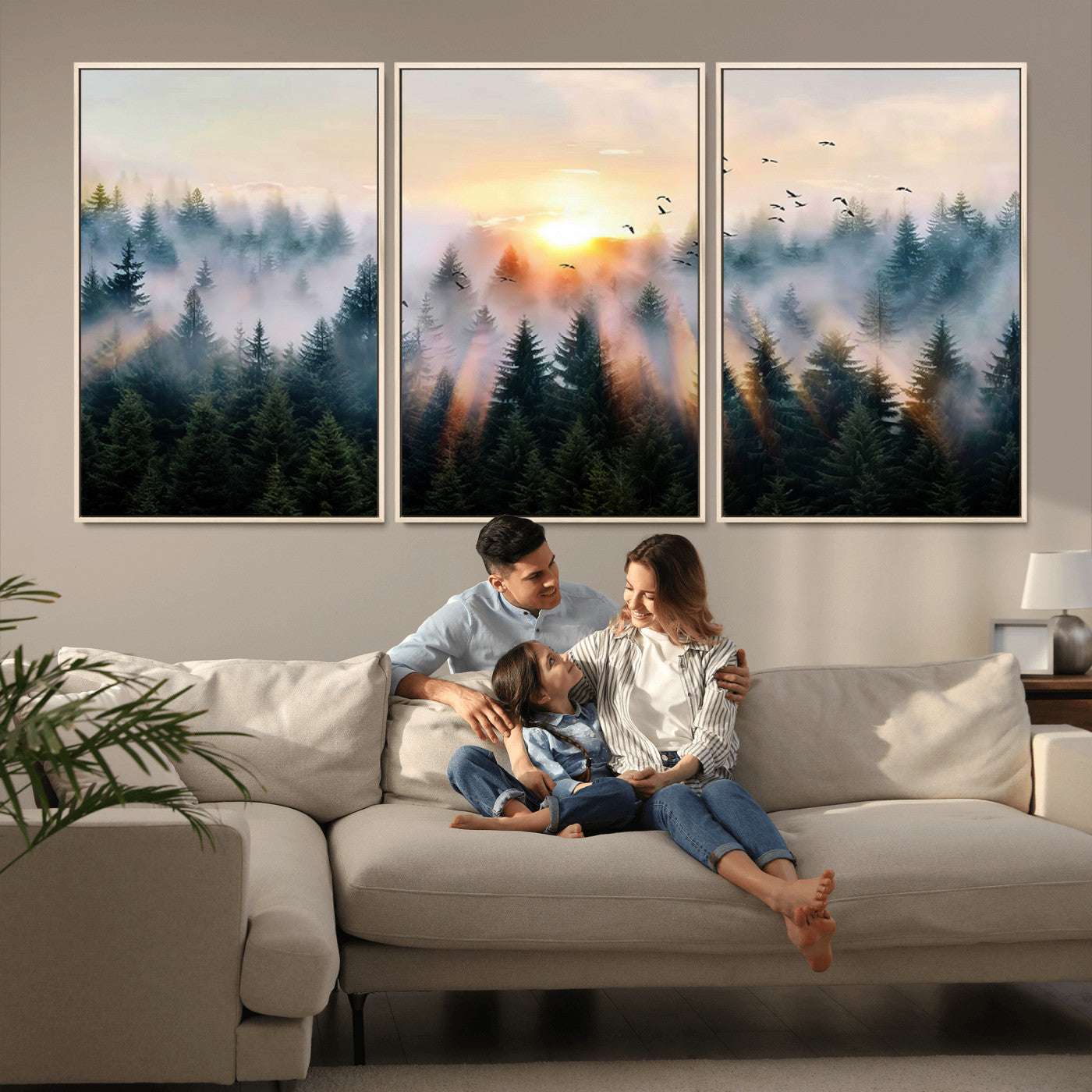 MGV-FC-60X30-3P - Abstract Forest Wall Art - Serene Nature Canvas Print with Misty Forest Design for Modern Home or