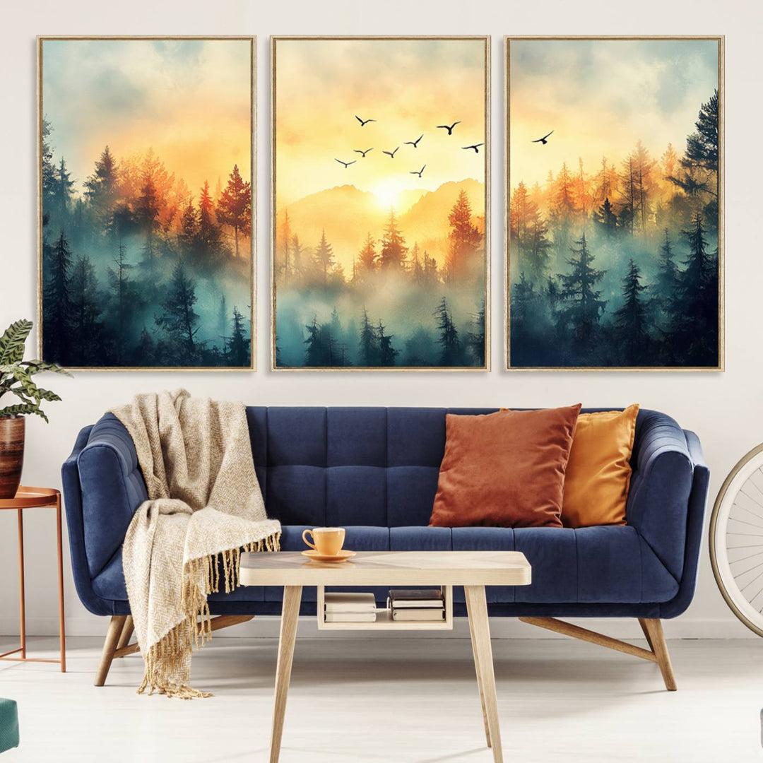 FRSABS2-MGV-CV-36X24-Abstract Forest Wall Art Print- Serene Nature Canvas Print with Misty Forest Design for Modern Home or Office Decor