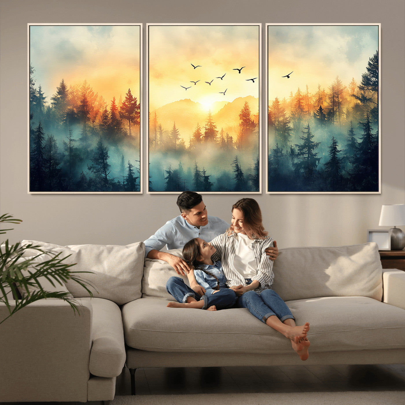 MGV-FC-60X30-3P - Abstract Forest Wall Art Print- Serene Nature Canvas Print with Misty Forest Design for Modern Home