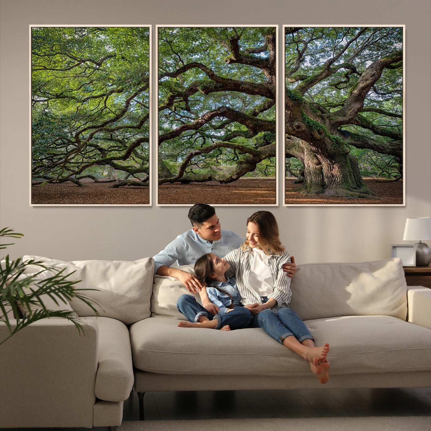 Canvas of the Angel Oak tree with sprawling limbs and mossy bark, ideal for earthy natural or rustic southern-inspired decor.