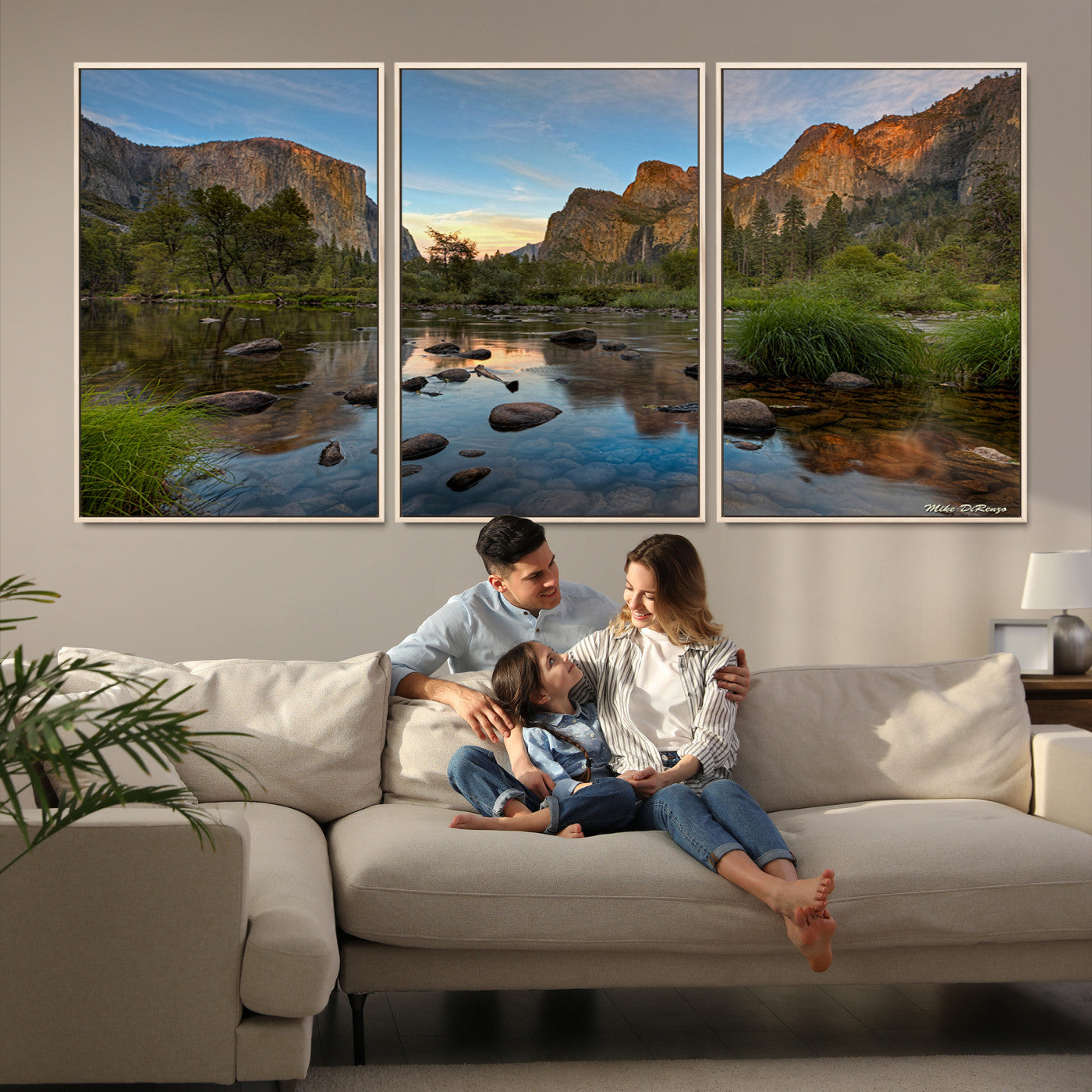 Canvas of Yosemite Valley with El Capitan and sunset reflections in a calm river, perfect for rustic or nature-themed décor.