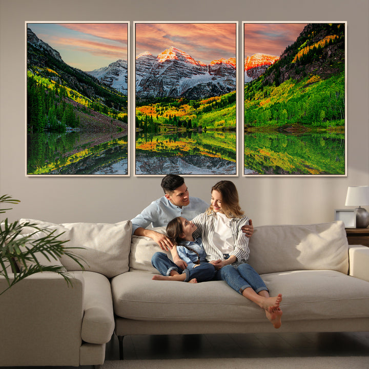 Maroon Bells Lake Wall Art Canvas Print – Majestic Colorado Mountain Landscape, Autumn Reflection, Multi-Panel Framed Artwork for Home, Office Decor