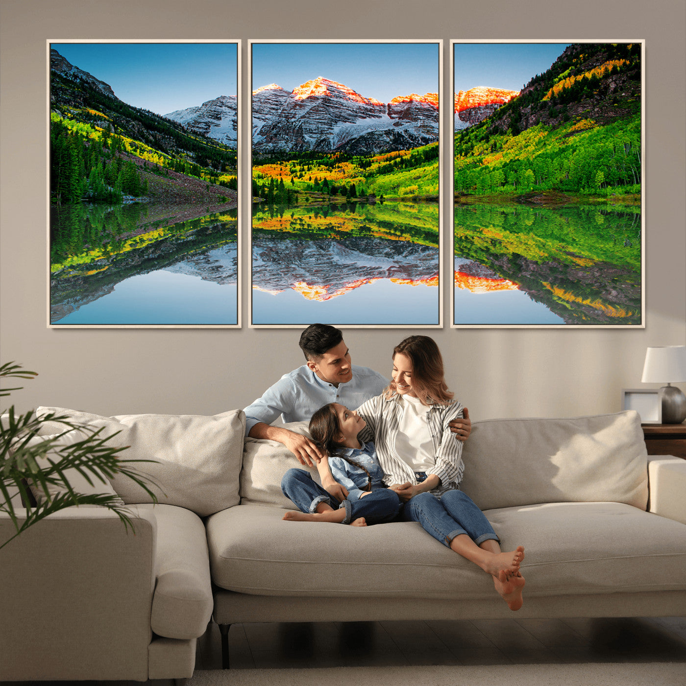 MGV-FC-60X30-3P - Maroon Bells Lake Print Wall Art – Majestic Colorado Mountain Landscape, Autumn Reflection,