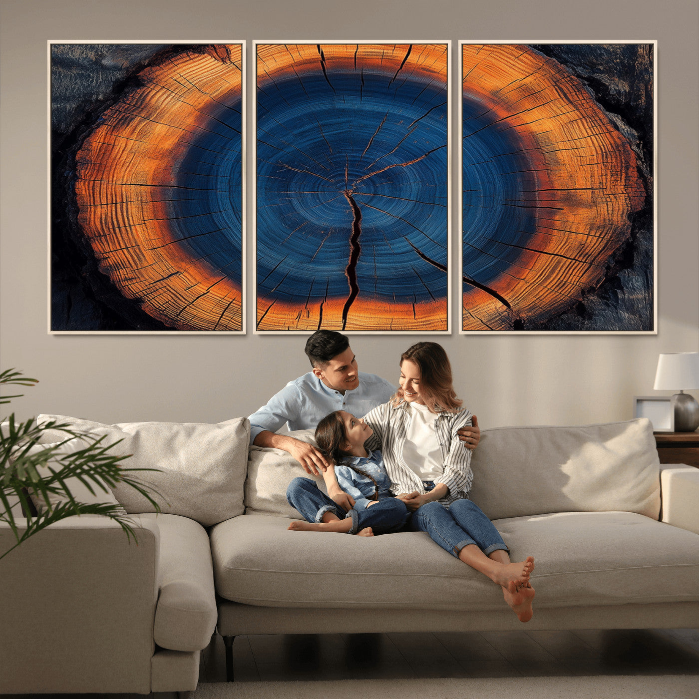 MGV-FC-60X30-3P - Abstract Tree Ring Wall Art Print, Natural Rustic Wood Texture Canvas Print, Framed Tree Ring Printing, Wood Tree Stump Artwork Canvas Print