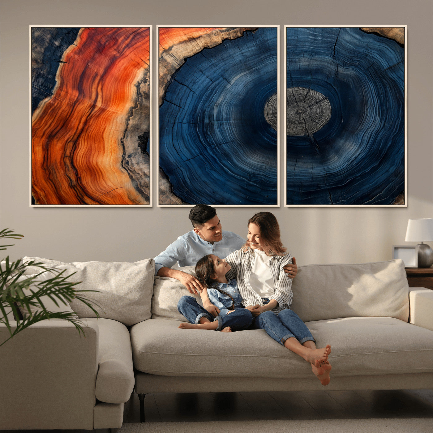 MGV-FC-60X30-3P - Tree Rings Wall Art Canvas Print, Rustic Wood Print, Framed Natural Texture Art Print, Wood Grain