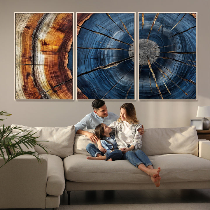 Framed Abstract Tree Ring Wall Art Print, Natural Rustic Wood Texture Canvas Print, Wood Tree Stump Farmhouse, Log Cabin Wooden House Decor
