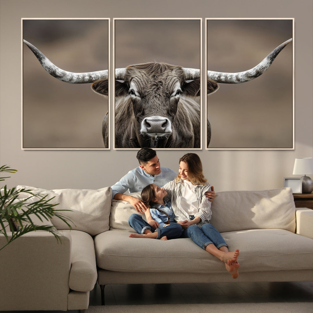 The Framed Texas Longhorn Bull Art Canvas Print adds timeless elegance to the serene setting.