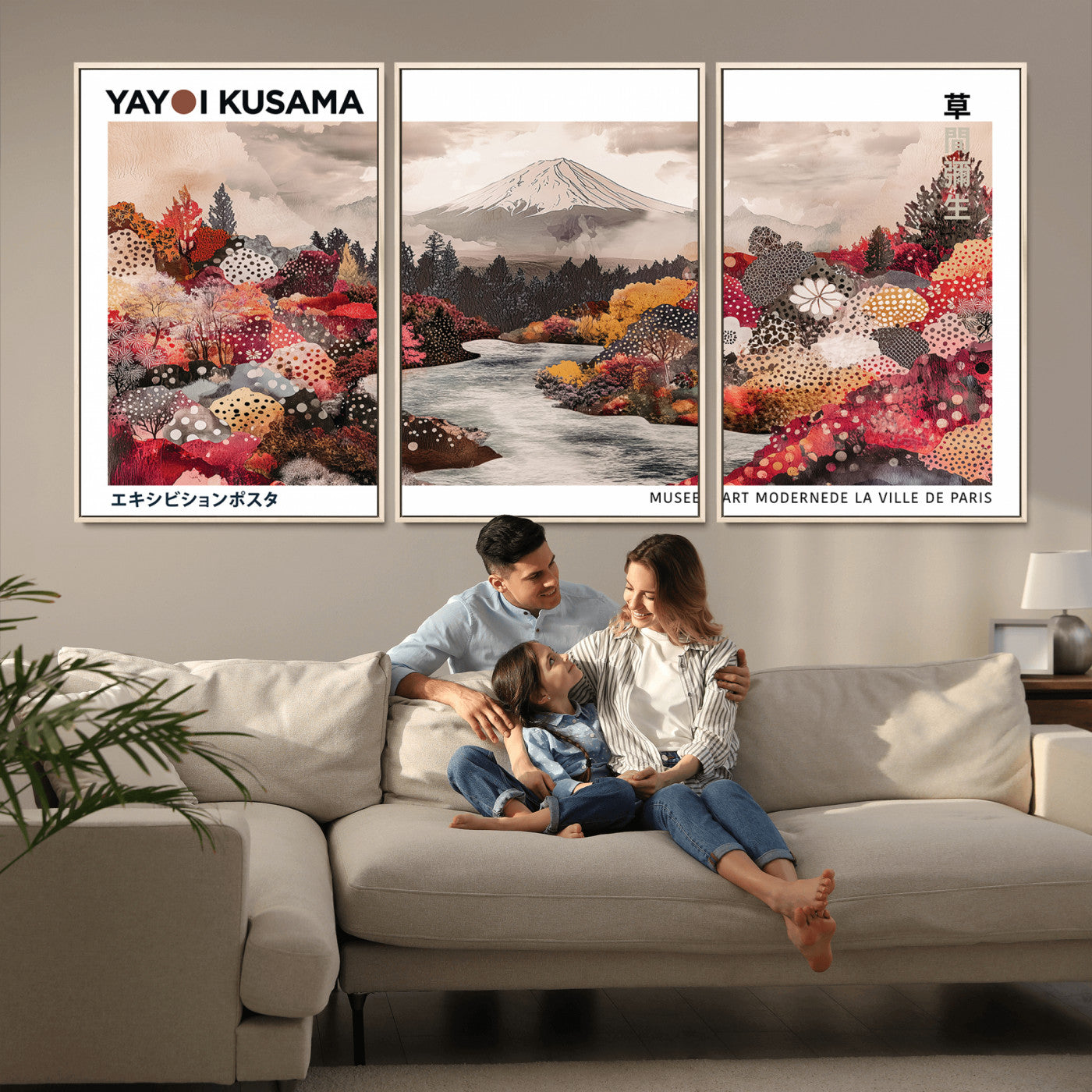 MGV-FC-60X30-3P - Yayoi Kusama Wall Art Canvas Print, Framed Large Abstract Art Picture Print, Kusama Polka Dot Perfect Minimalist Decor Artwork