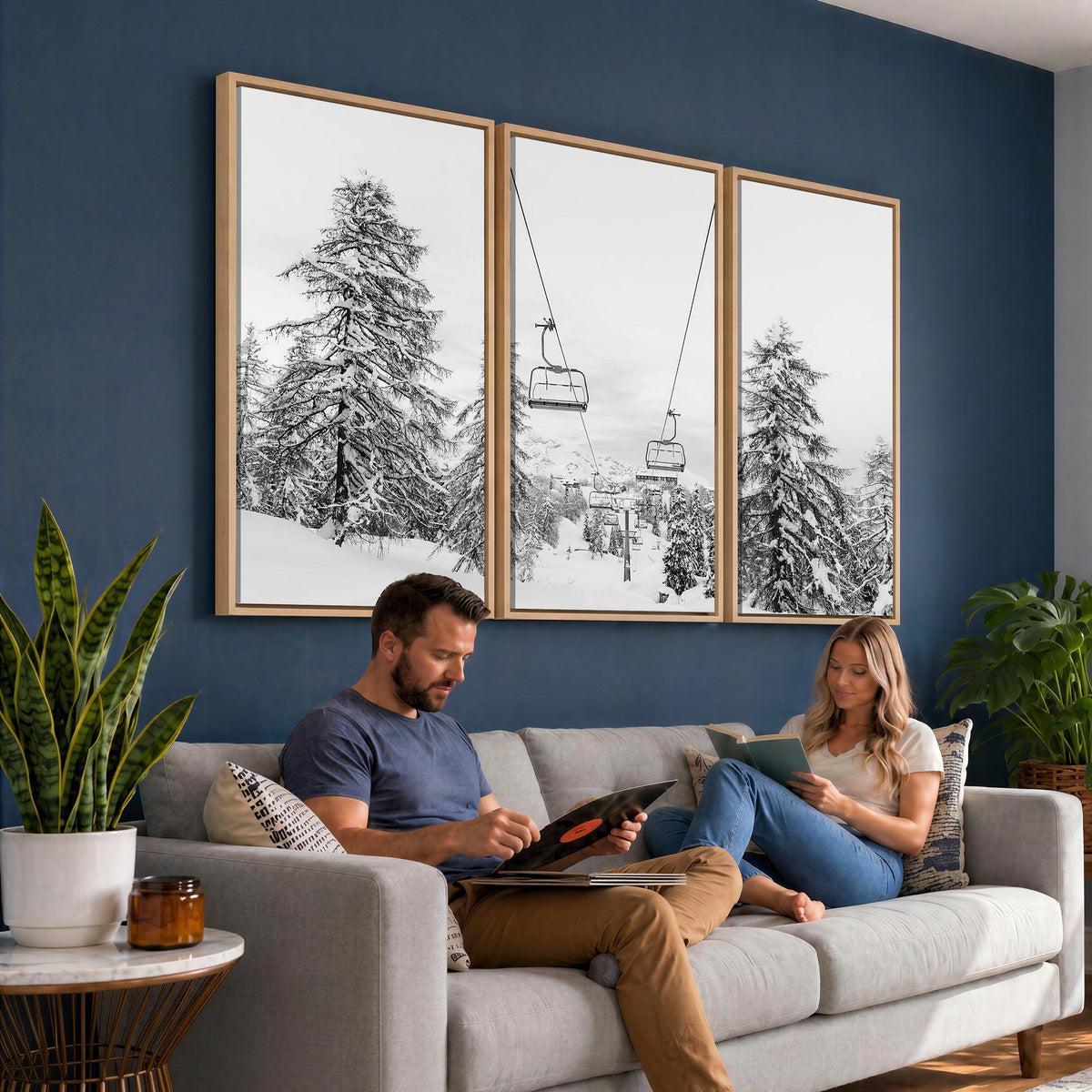 55003599D-MGV-CV-24X16 - Ski Lift Wall Art | Framed Snowy Mountain Canvas Artwork