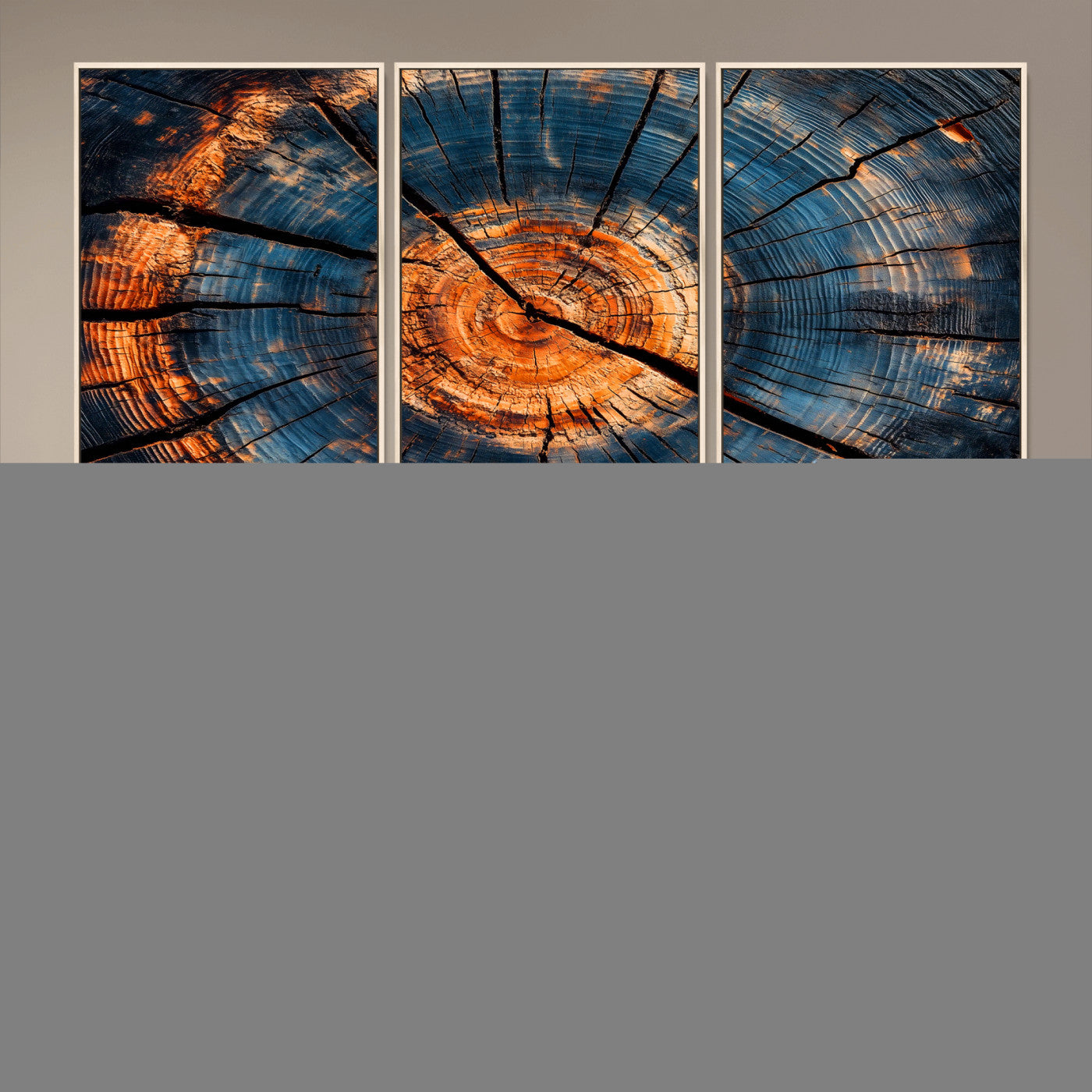 MGV-FC-60X30-3P - Burnt Wood Wall Art Canvas Print, Framed Aged Timber Art Picture Print, Rustic Tree Slice Perfect Rustic Decor Artwork