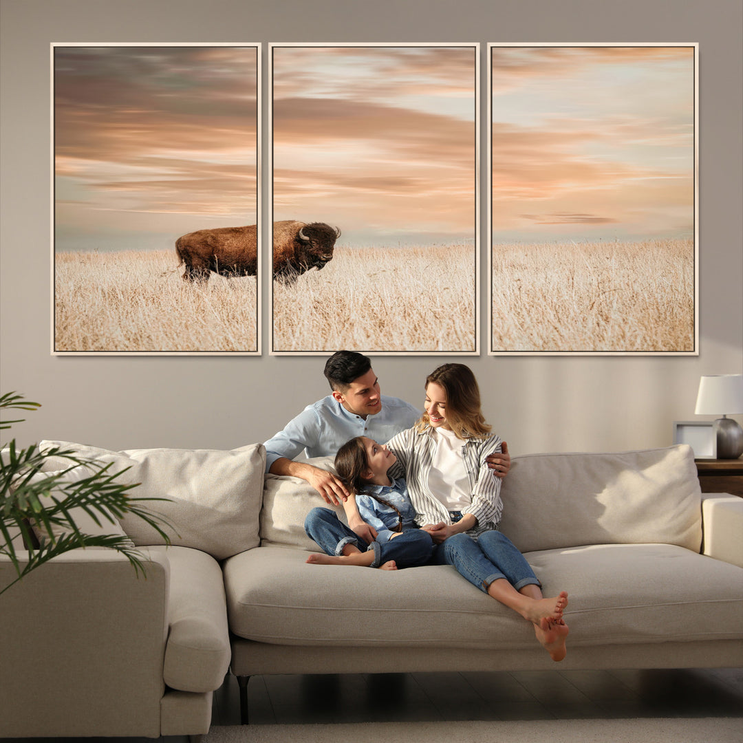 Bison Wall Art Canvas Print, Buffalo Print, Framed Western Prairie Art Print, Large Rustic Wildlife Printing Perfect for Rustic Decor