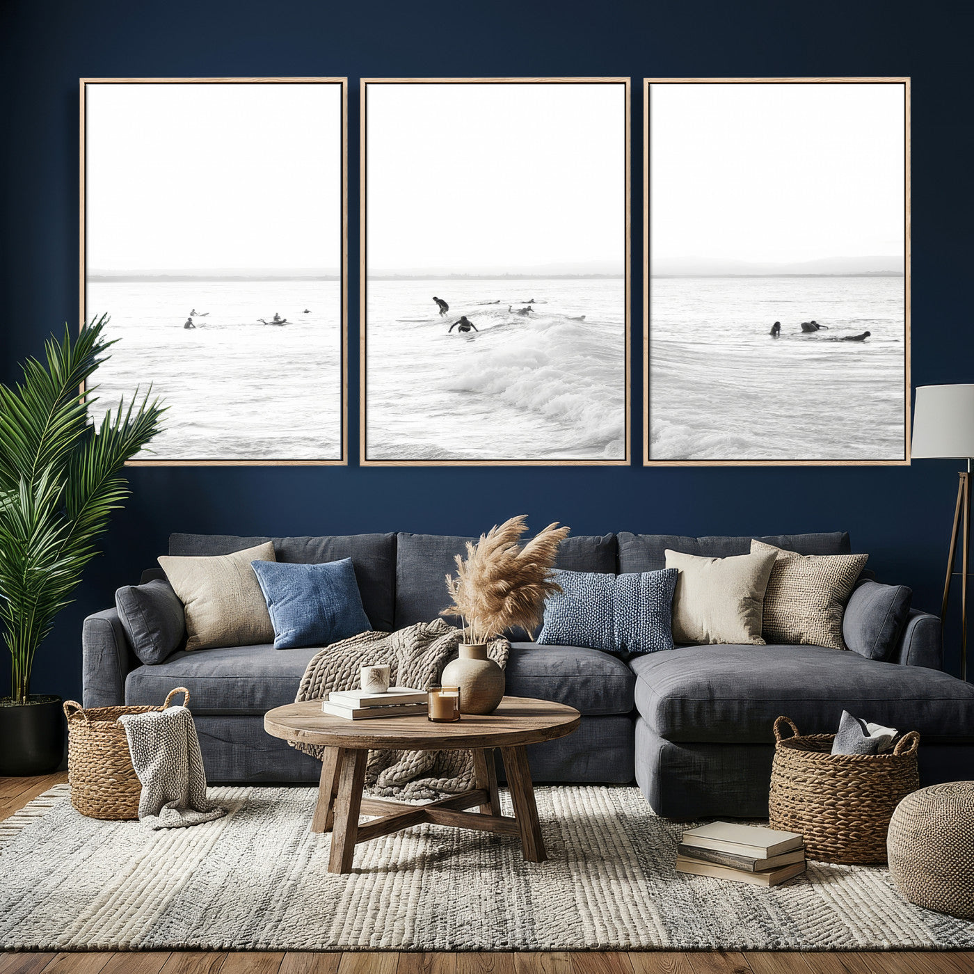 33449548-MGV-CV-36X24 - Surf Crowd Motion Wall Art – Active Surfers & Ocean Waves Canvas Print, Dynamic Water and Coastal Horizon for Living Room or Sea Adventure Decor