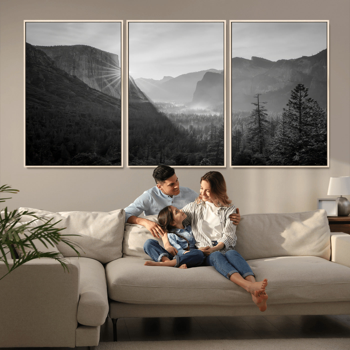 MGV-FC-60X30-3P - Yosemite Valley Wall Art Canvas Print, Framed El Capitan Sunrise Art Picture Print, Misty Mountain Perfect Modern Rustic Decor Artwork