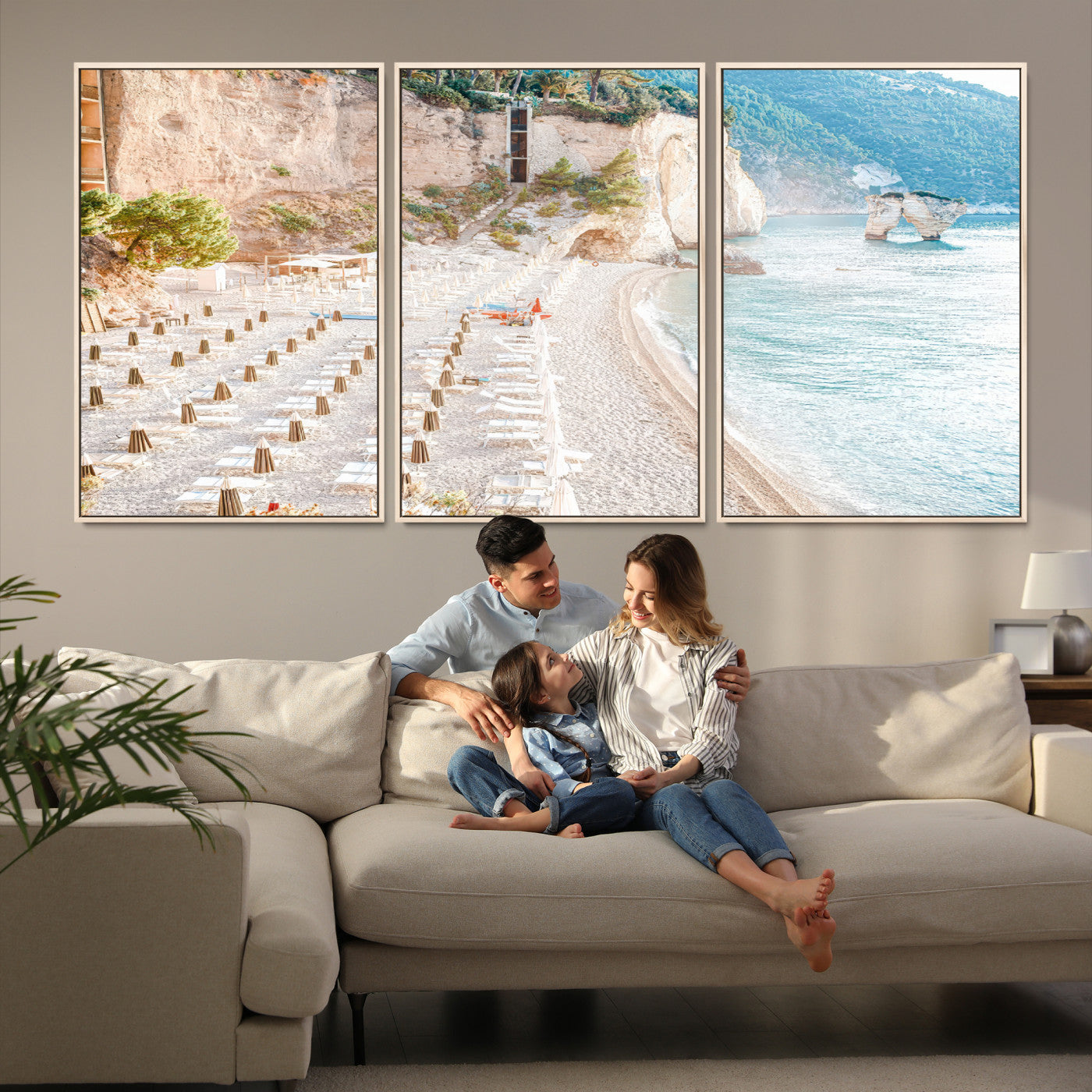 84816639-MGV-FC-60X30-3P-Beach Wall Art Canvas Print, Framed Coastal Art Picture Print, Summer Shore Perfect Coastal Decor