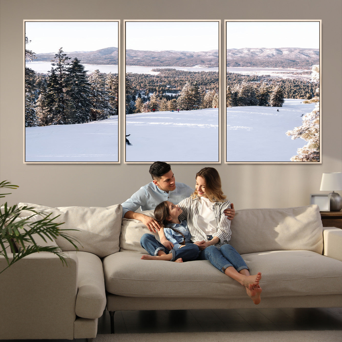 79857868-MGV-FC-60X30-3P-Snowy Mountain Wall Art Canvas Print, Framed Ski Slope Art Picture Print, Winter Forest Perfect Rustic Decor, Framed Ski Slope Canvas