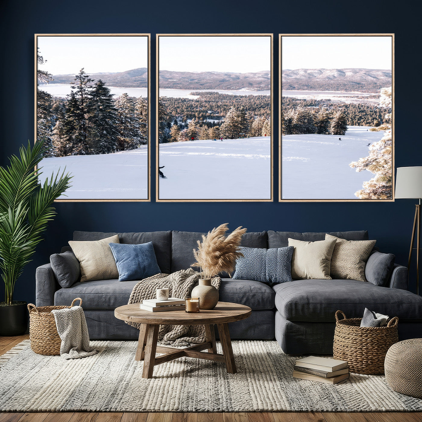 79857868-MGV-CV-36X24 - Snowboarder Wall Art – Winter Slope Canvas Print, Pine Forest, Snow-Covered Mountains, Outdoor Adventure for Living Room or Cabin Decor