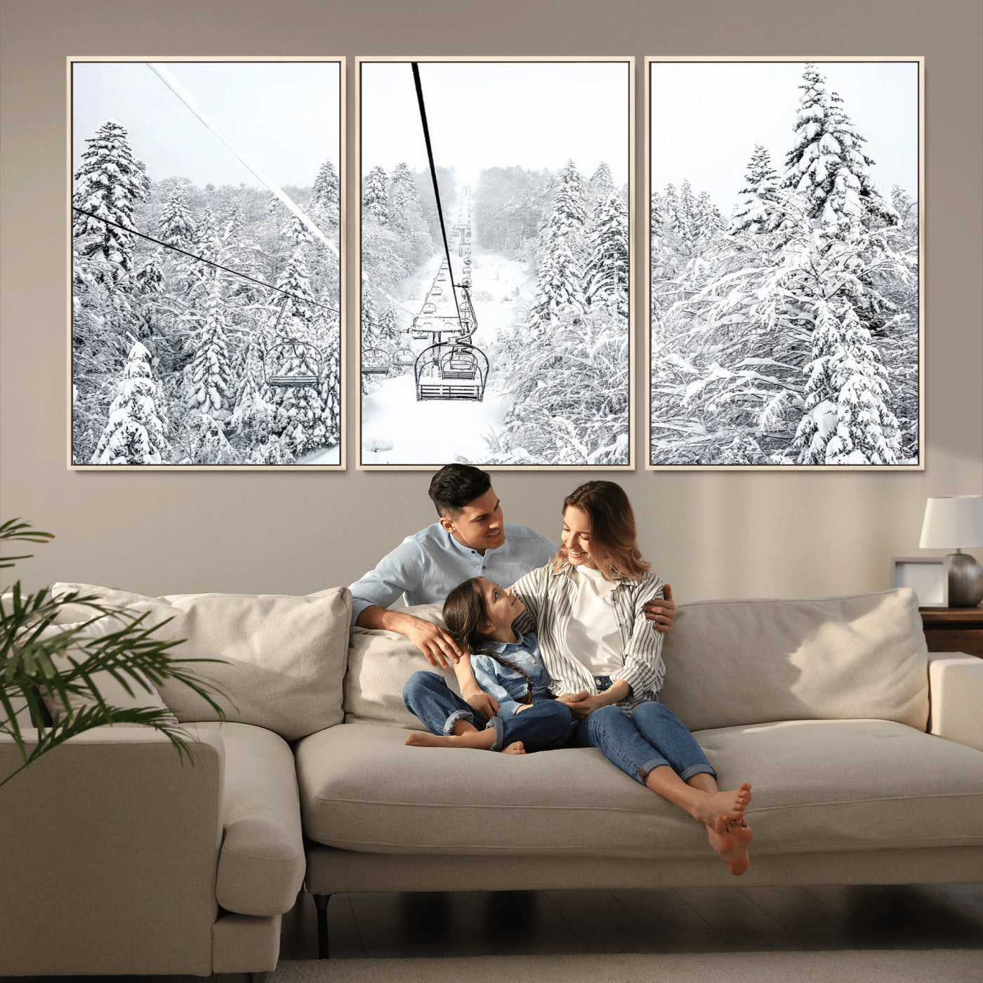 MGV-FC-60X30-3P - Winter Snow Ski Lift Wall Art Canvas Print Winter Trees Print