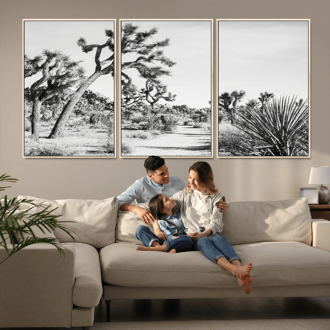 MGV-FC-60X30-3P - Joshua Tree Wall Art Canvas Print, Framed Desert Path Art Picture Print, Monochrome Desert Perfect Minimalist Desert Decor Artwork