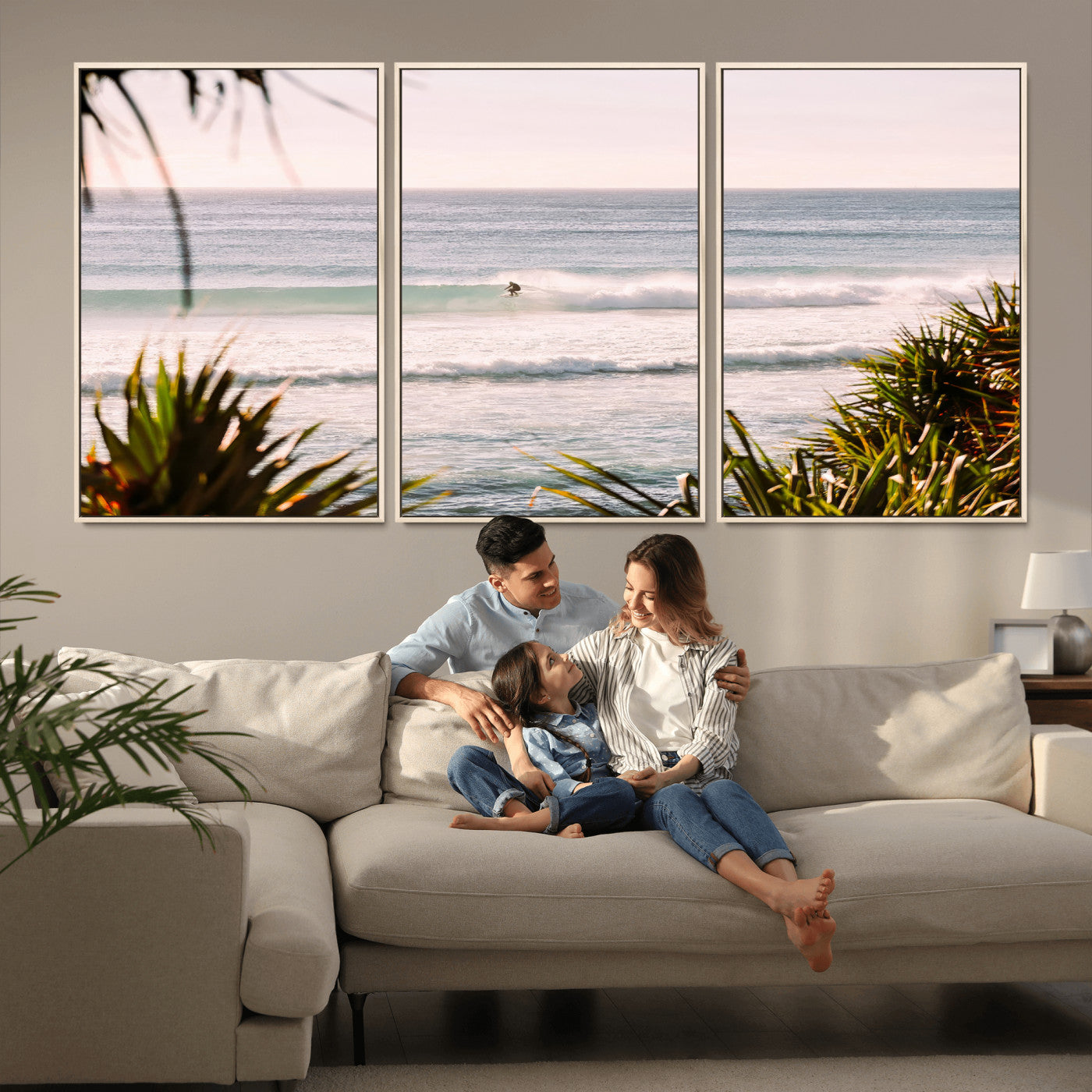 MGV-FC-60X30-3P - Ocean Surfer Wall Art Canvas Print, Framed Coastal Surf Art Picture Print, Tropical Beach Perfect Tropical Coastal Decor Artwork