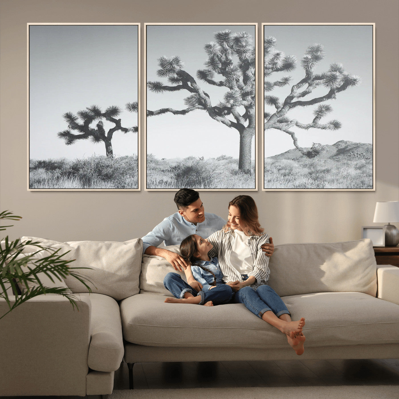 MGV-FC-60X30-3P - Joshua Tree Wall Art Canvas Print, Framed Black White Landscape Art Picture Print, Desert Tree Decor Perfect Southwestern Decor Artwork