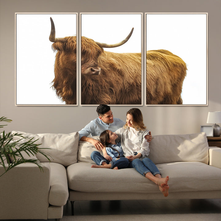 Highland Cow Wall Art Canvas Print, Scottish Bull Print, Framed Rustic Farmhouse Art Print, Large Country Animal Printing Perfect for Farmhouse Decor