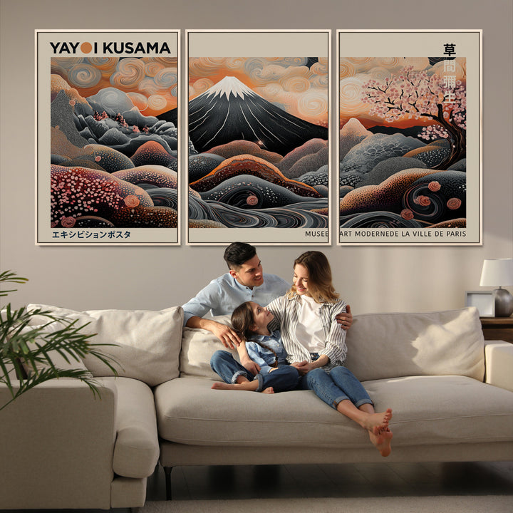 Modern Japanese Wall Art Print Yayoi Kusama Canvas Wall Art Abstract Mount Fuji Canvas Print Japanese Landscape Art Printing