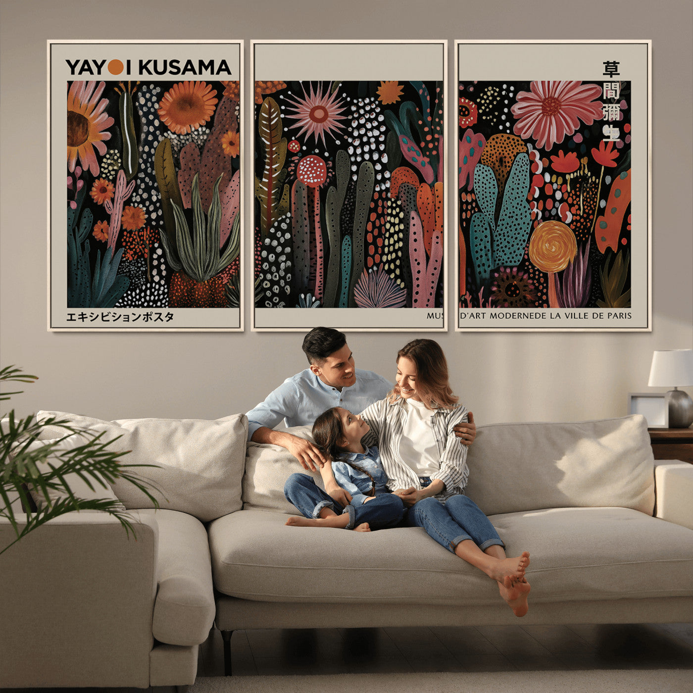 MGV-FC-60X30-3P - Modern Japanese Wall Art Print Yayoi Kusama Canvas Wall Art Abstract Mount Fuji Canvas Print