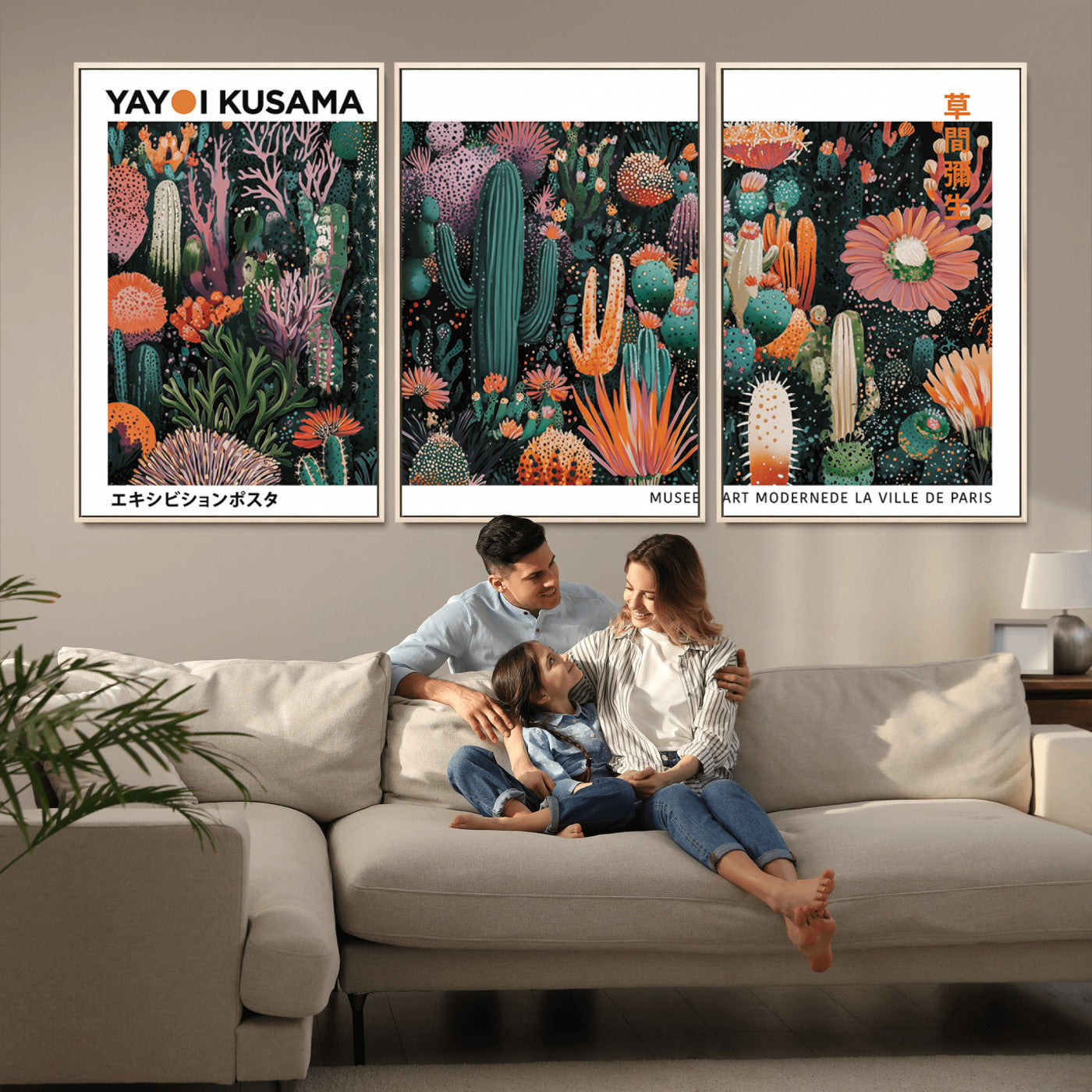 MGV-FC-60X30-3P - Modern Japanese Wall Art Print, Yayoi Kusama Print Wall Decor, Abstract Mount Fuji Canvas Print,