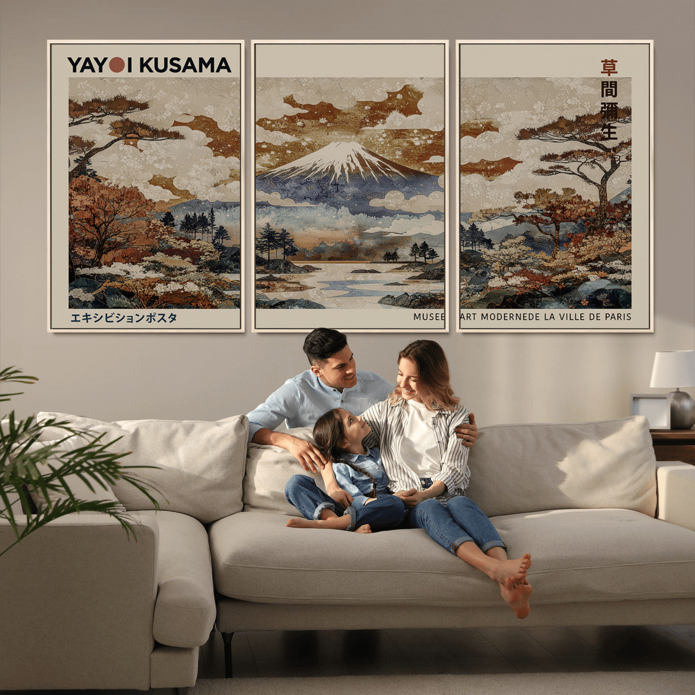 MGV-FC-60X30-3P - Yayoi Wall Art: Transform Your Space, Modern Japanese Wall Art Print Yayoi Kusama Canvas Wall Art