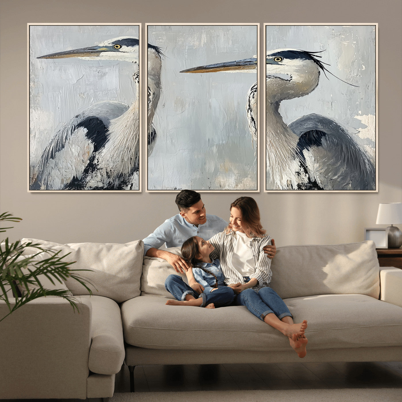 MGV-FC-60X30-3P - Bird Canvas Decor Wall Art Canvas Print, Framed Coastal Bird Pair Art Picture Print, Minimalist Wildlife Wall Perfect Coastal Minimalist Decor Artwork