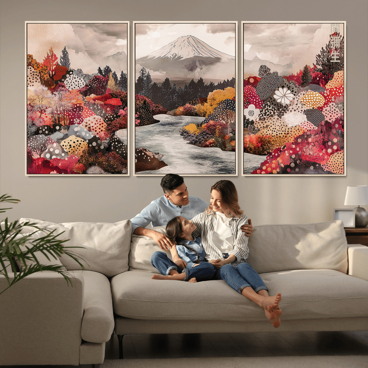 MGV-FC-60X30-3P - Mountain Wall Art Wall Art Canvas Print, Framed Autumn Forest Art Picture Print, Cottagecore Landscape Perfect Cottagecore Boho Decor Artwork