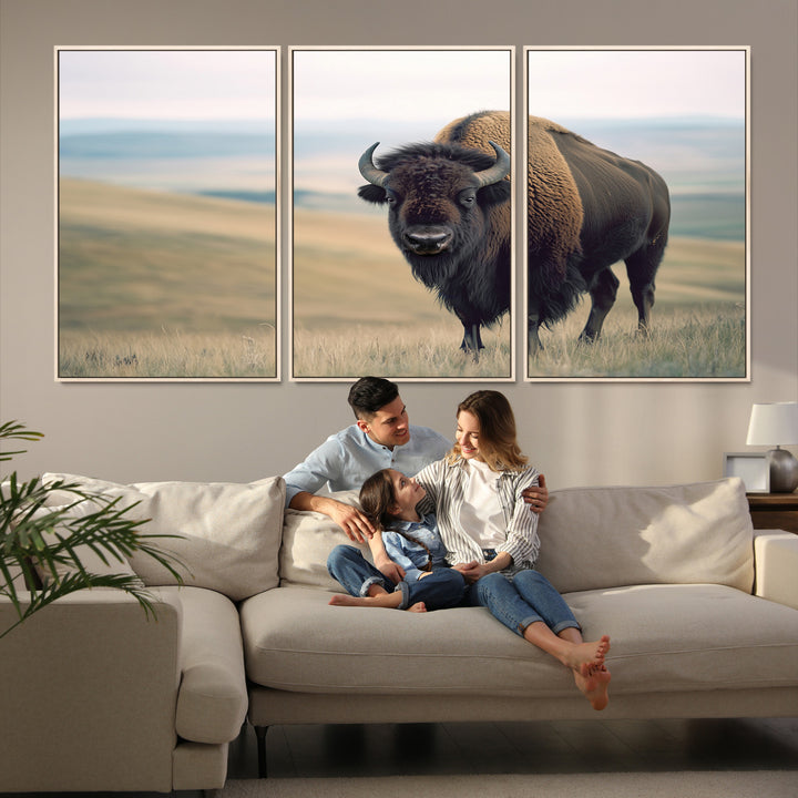Bison Wall Art Wall Art Canvas Print, Buffalo Canvas Print Print, Framed American Bison Decor Art Print, Large Frontier Style Printing Perfect
