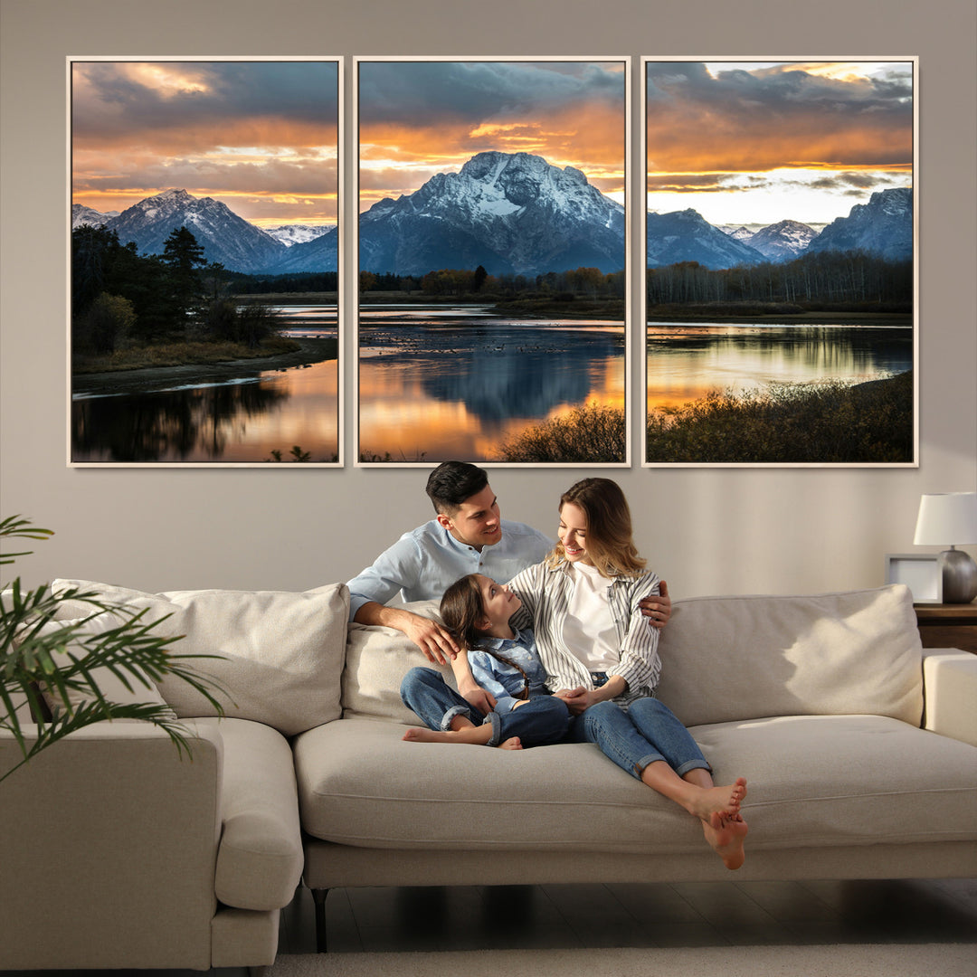 Mountain Sunset Wall Art Canvas Print, Framed Alpine Wilderness Art Picture Print, Golden Hour Perfect Wilderness Decor Artwork
