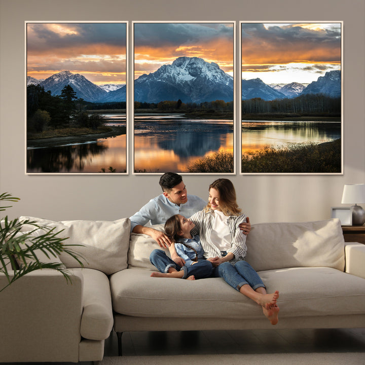 Mountain Sunset Wall Art Canvas Print, Framed Alpine Wilderness Art Picture Print, Golden Hour Perfect Wilderness Decor Artwork