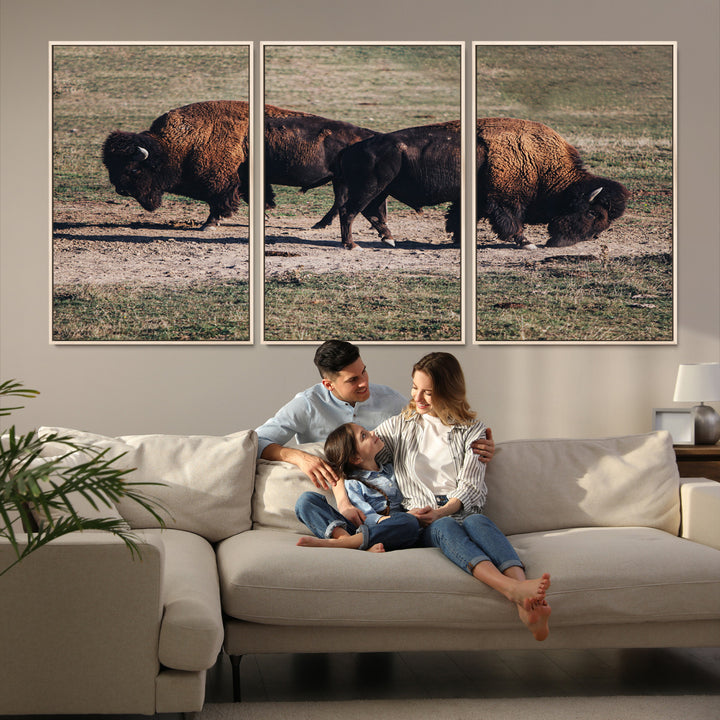 Bison Photography Wall Art Canvas Print, Framed Western Wildlife Art Picture Print, Modern Ranch Perfect Western Rustic Decor Artwork
