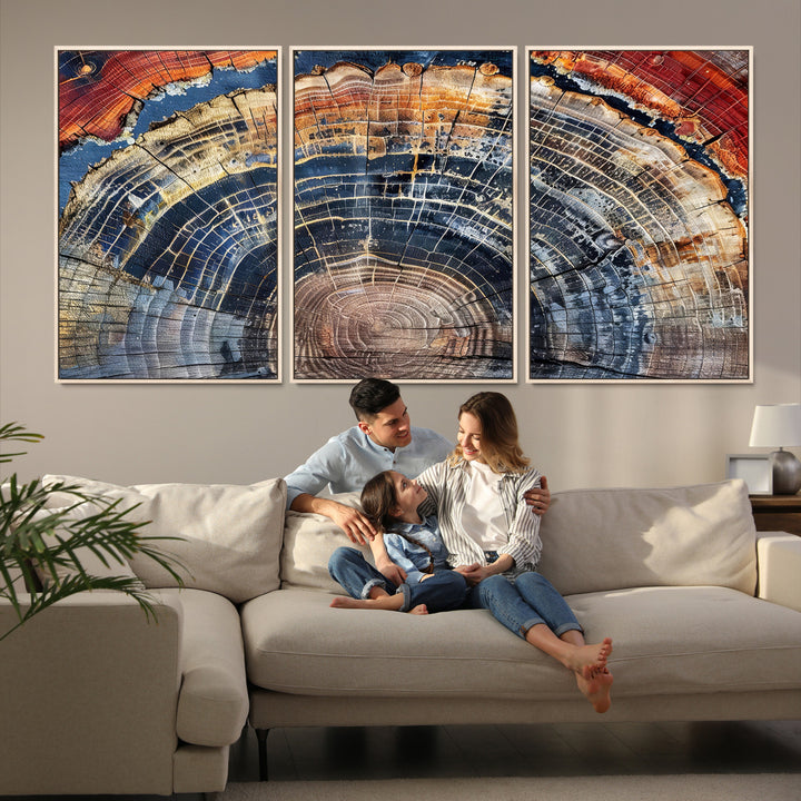 Tree Rings Canvas Wall Art Print, Framed Wood Texture Art Picture Print, Petrified Wood Perfect Modern Rustic Decor Artwork