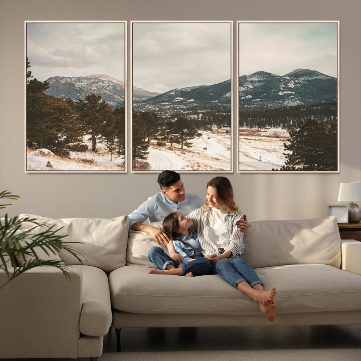 Mountain Landscape Wall Art Canvas Print, Framed Snowy Peaks Art Picture Print, Alpine Aesthetic Perfect Rustic Winter Decor Artwork