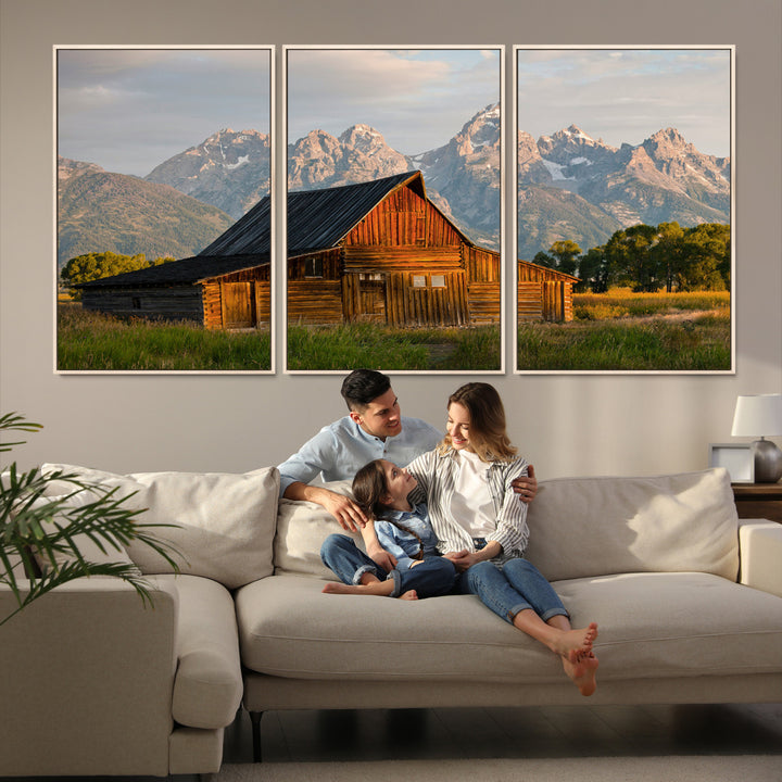 Rustic Barn Wall Art Canvas Print, Framed Western Landscape Art Picture Print, Farmhouse Style Perfect Rustic Farmhouse Decor Artwork