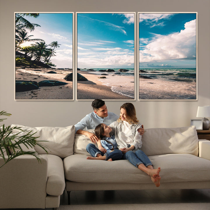 Tropical Beach Wall Art Canvas Print, Framed Ocean Waves Art Picture Print, Relaxing Seascape Perfect Tropical Coastal Decor Artwork