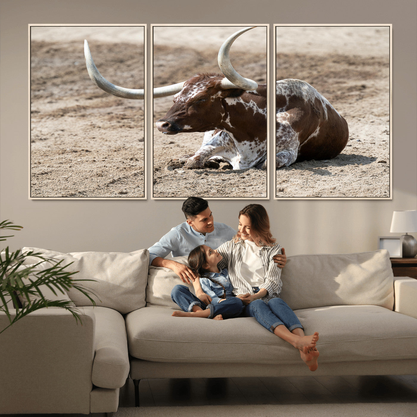 76549210-MGV-CV-36X24-Texas Longhorn Wall Art Canvas Print, Framed Country Living Art Picture Print, Farmhouse Perfect