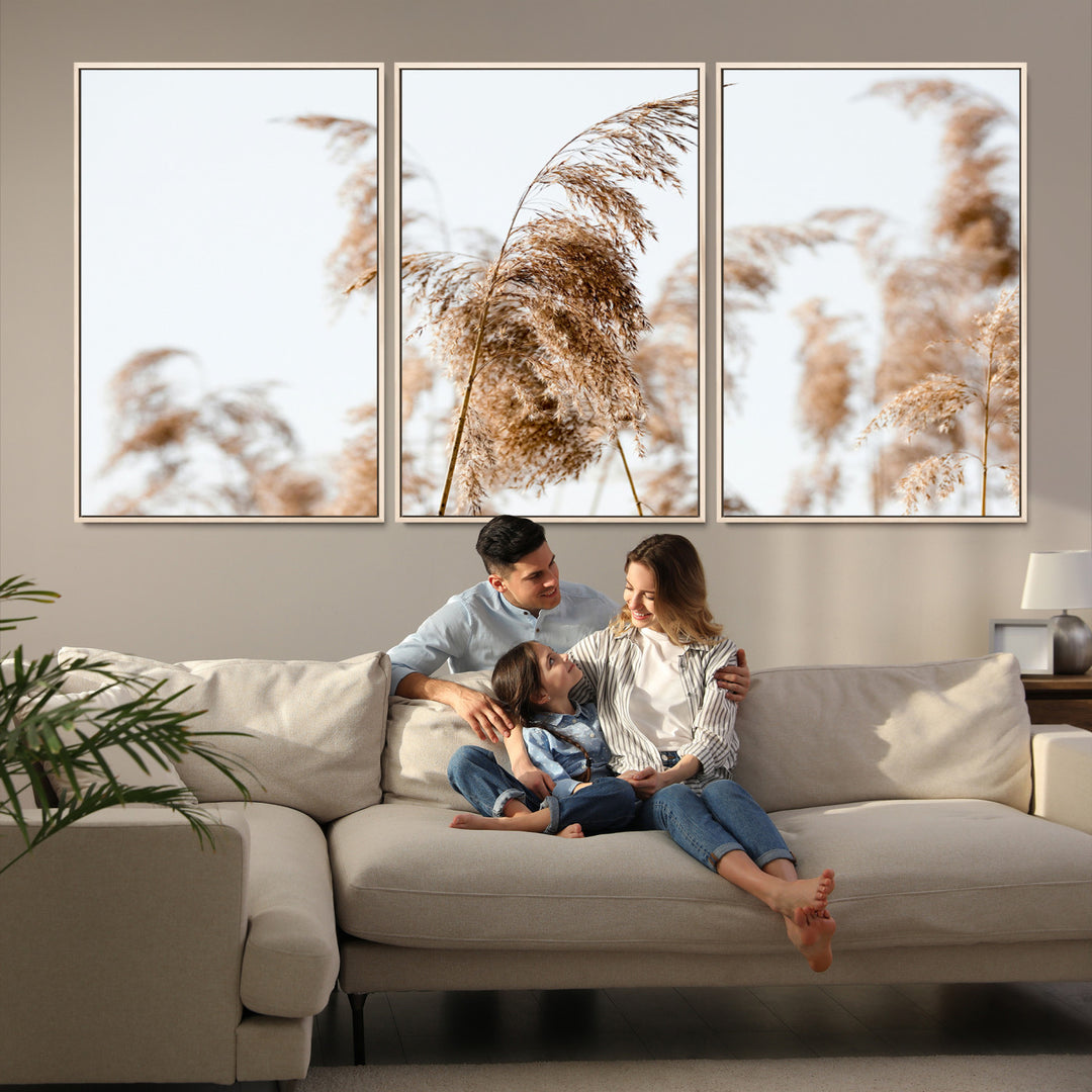 Pampas Grass Wall Art Canvas Print, Framed Neutral Tones Art Picture Print, Minimalist Nature Perfect Boho Decor Artwork
