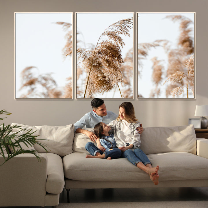 Pampas Grass Wall Art Canvas Print, Framed Neutral Tones Art Picture Print, Minimalist Nature Perfect Boho Decor Artwork