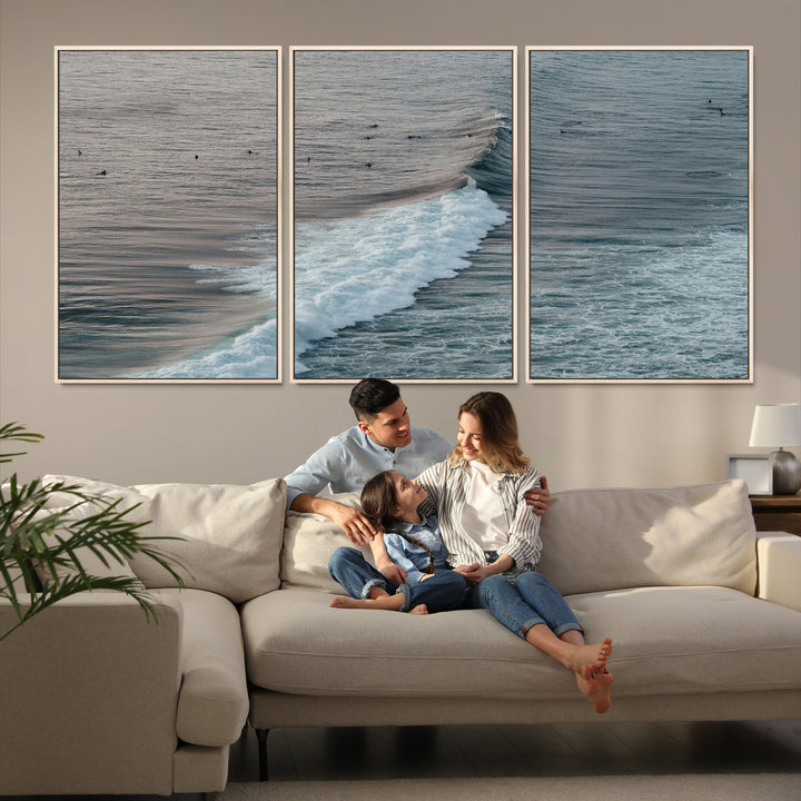 Ocean Waves Wall Art Canvas Print, Framed Coastal Serenity Art Picture Print, Surf Perfect Coastal Decor Artwork