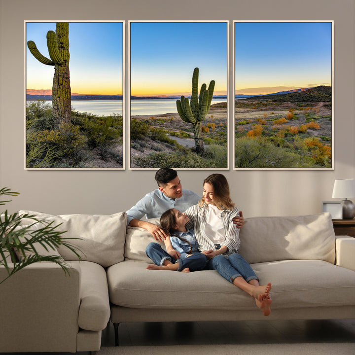 Saguaro Cactus Wall Art Canvas Print, Framed Desert Sunset Art Picture Print, Southwestern Perfect Southwestern Decor Artwork