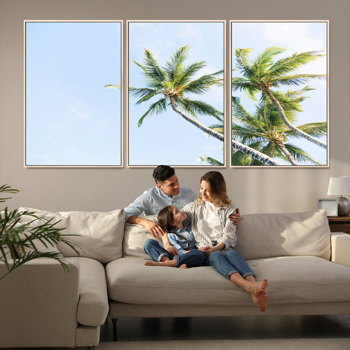 Palm Trees Wall Art Canvas Print, Framed Tropical Art Picture Print, Coastal Perfect Tropical Decor Artwork