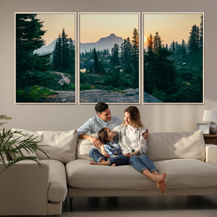 Mountain Wall Art Canvas Print, Framed Forest Serenity Art Picture Print, Mountain Perfect Rustic Decor Artwork