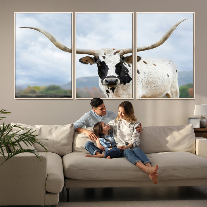 Texas Longhorn Wall Art Canvas Print, Framed Western Rustic Art Picture Print, Farmhouse Decor Perfect Farmhouse Decor Artwork