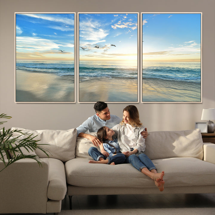 20708696-MGV-FC-60X30-3P_Natural-Minimalist Seaside Morning Glow Art Canvas Print, Golden Reflections Perfect Coastal Minimalist Decor Artwork