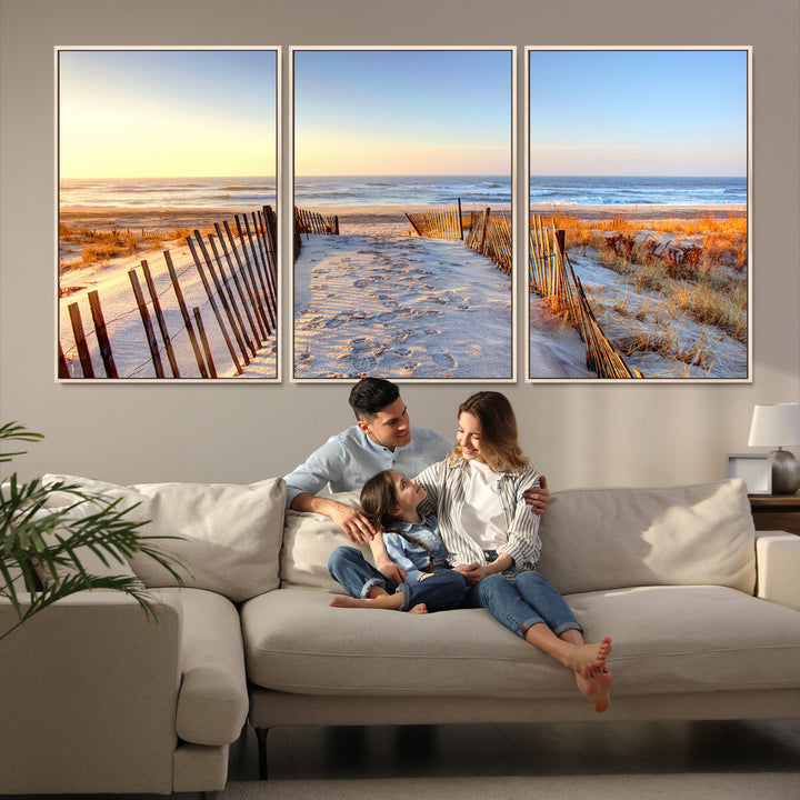 Ocean Sunset Wall Art Wall Art Canvas Print, Framed Nautical Photography Art Picture Print, Summer Beach House Decor Perfect Coastal