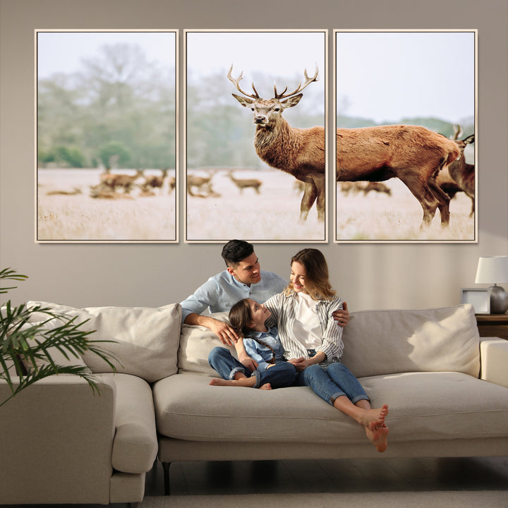 Rustic Nature Print Wall Art Canvas Print, Framed Deer Canvas Wall Art Art Picture Print, Nordic Animal Art Perfect Rustic Nature Decor